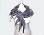 Cobweb Felted Scarf, Felted Collar, felt scarf, gray, felted flower scarf, openwork, light, art wrap, wool scarf, eco friendly, OOAK