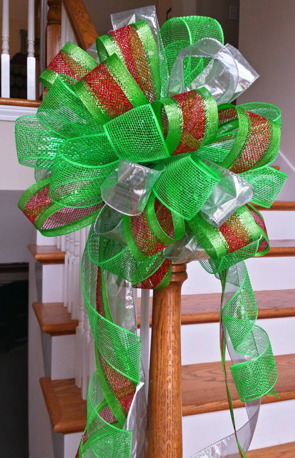 Large Christmas Tree Topper holiday ribbon bow red and green