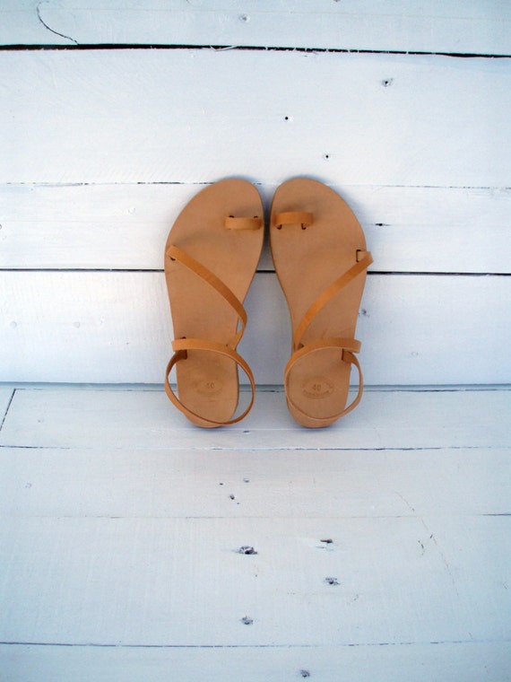 Sandals Handmade Greek Leather, Natural Color Women's