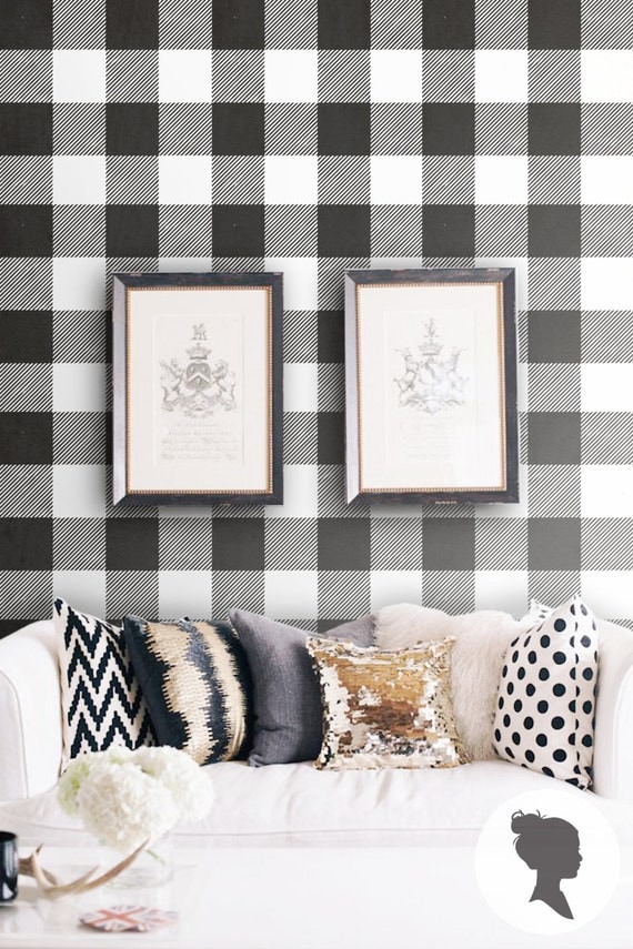 Gingham Pattern Peel and Stick Wallpaper D020 by Livettes on Etsy