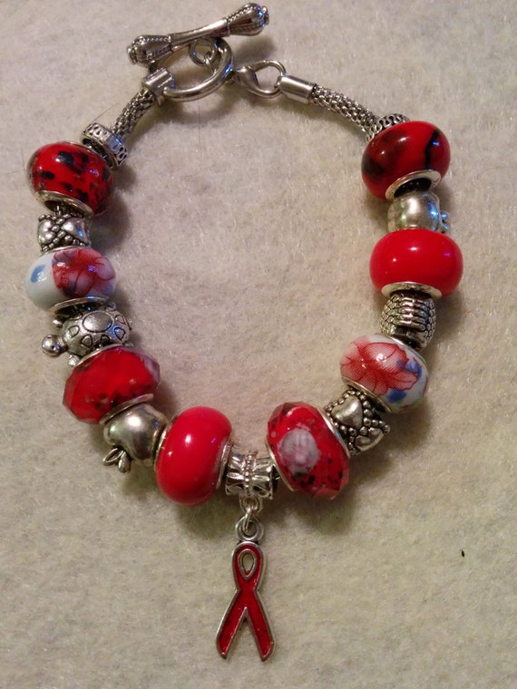 AWARENESS Red Ribbon Awareness Charm Bracelet by MiScCreantS