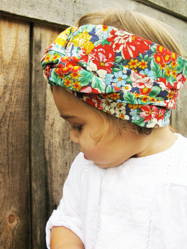 vintage style head wrap for baby floral print knotted by TheMinis