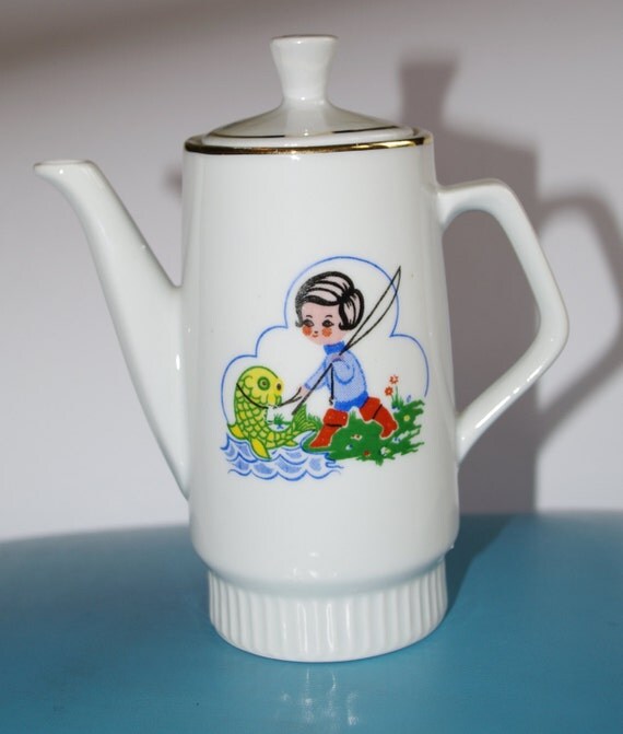 Ceramic white kettle / Vintage ceramic Coffee by