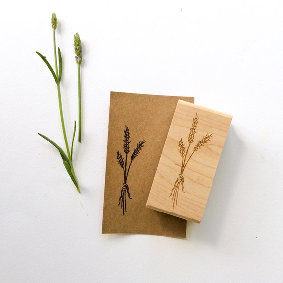 Wheat Bundle Rubber Stamp Hand Drawn Stamp Rubber by beetleinkco