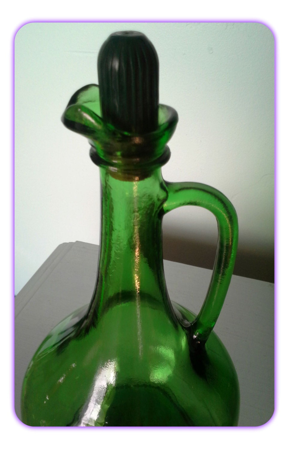 Vintage Green Glass Decanter Wine World 1976/Retro Green Glass