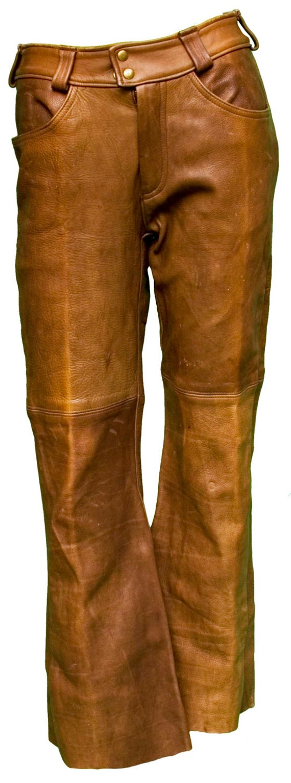 1960s Small Pants Leather Unisex Mens Womens Mod Zig Zag Weed