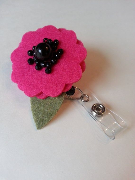 Pink Felt Flower Retractable Badge Holder by NoOrdinaryThistle