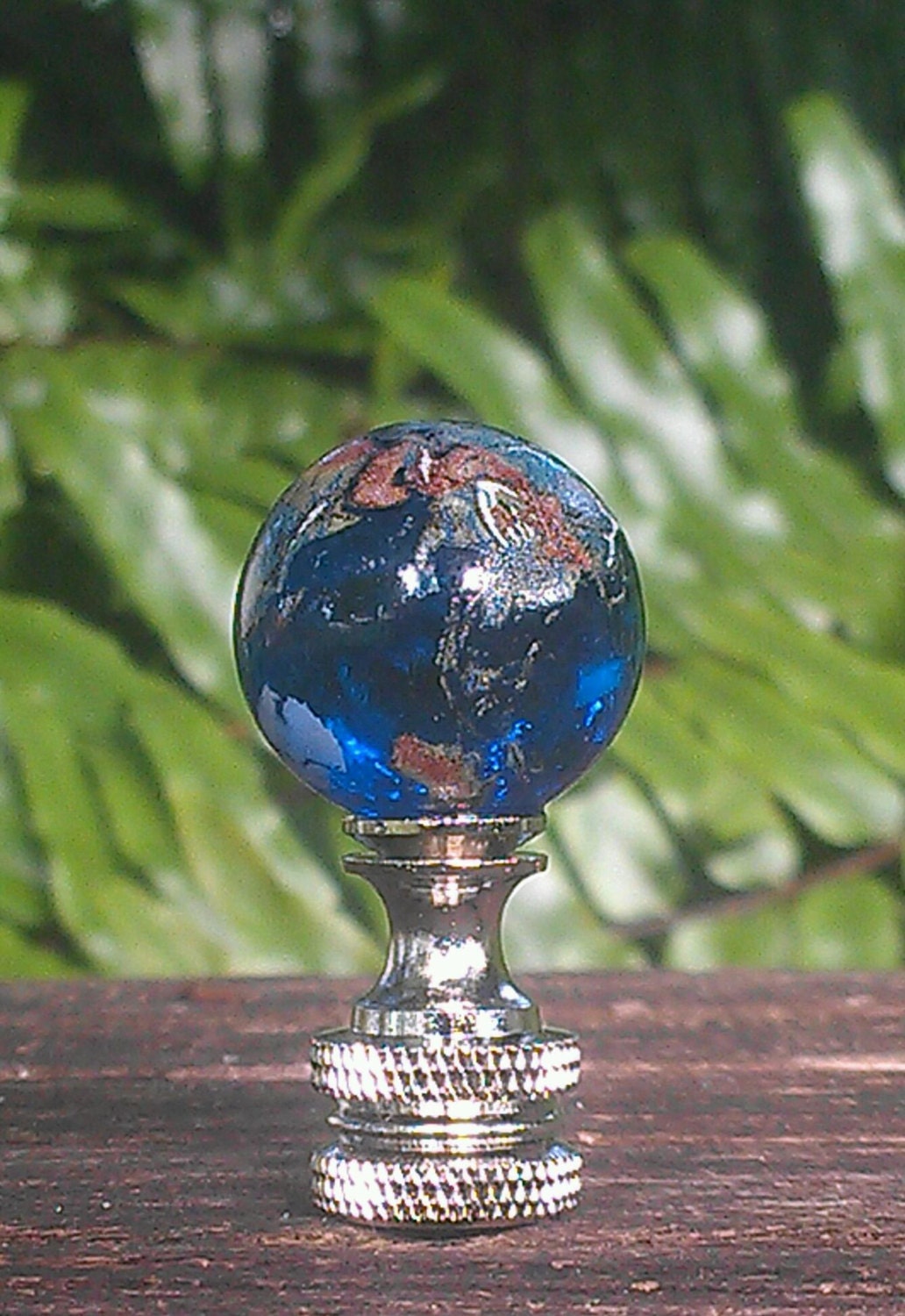 Finial Lamp Blue Glass Globe Round Marble by VeroLampshades