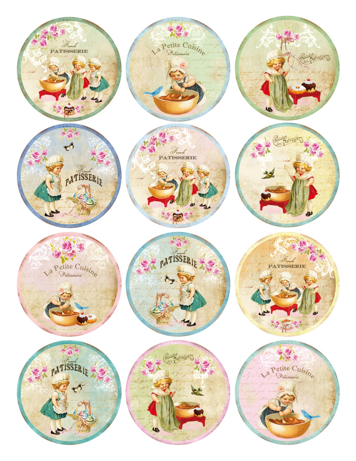 Vintage French Edible wafer paper cookie toppers by TlcEdibles