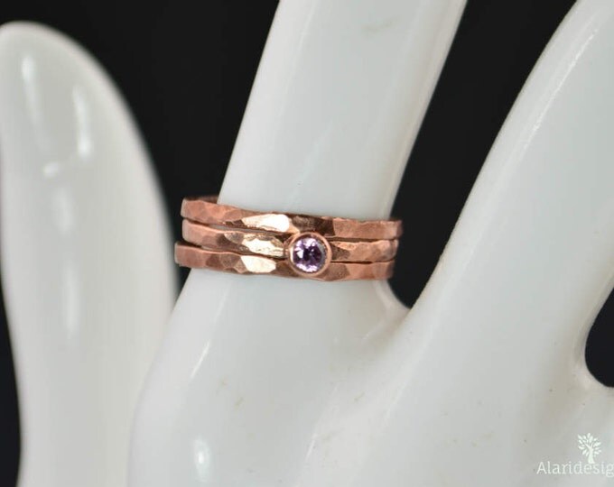 Copper Pink Tourmaline Ring, Classic Size, Stackable Ring, Pink Mother's Ring, October Birthstone Ring, Copper Jewelry, Pink Tourmaline Ring