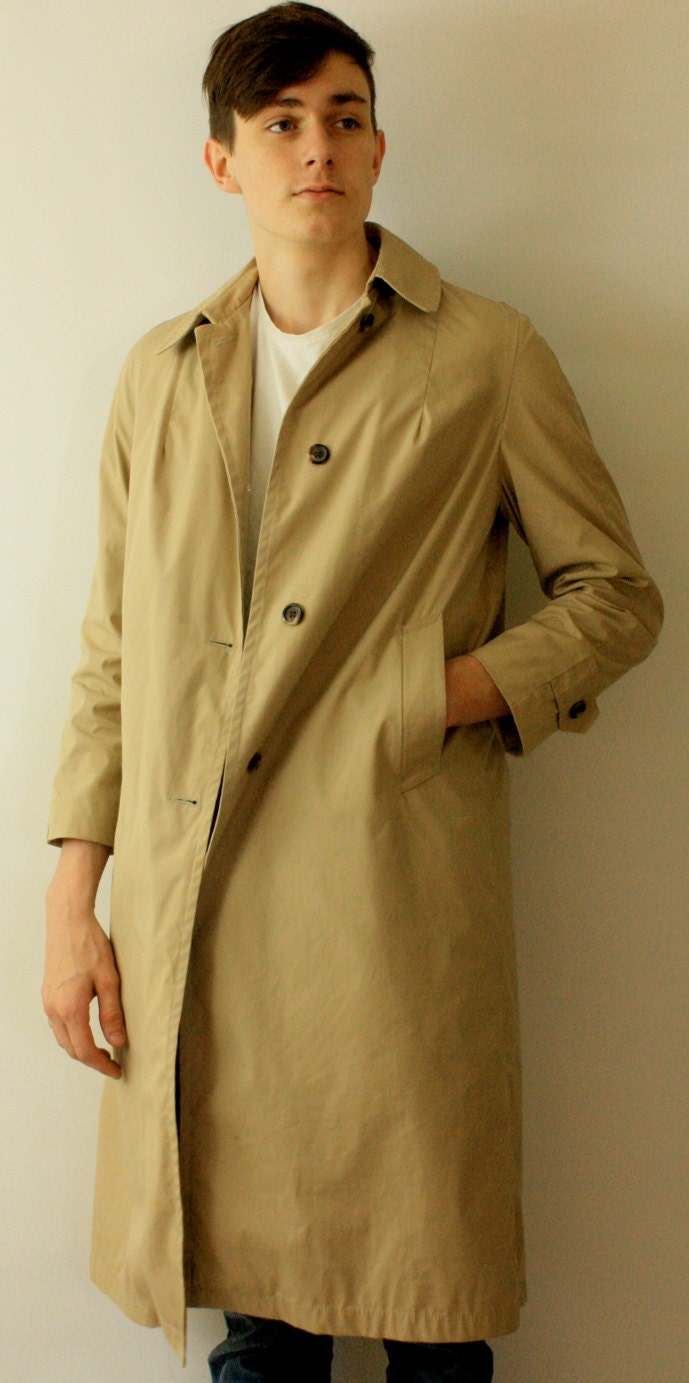 Mens Vintage Eddie Bauer Tan Trench Coat / Mens 80's Well