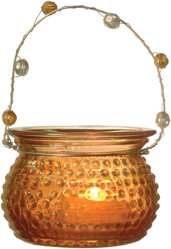 Orange Hanging Candle Holder and Vase Hobnail by TaaraBazaar