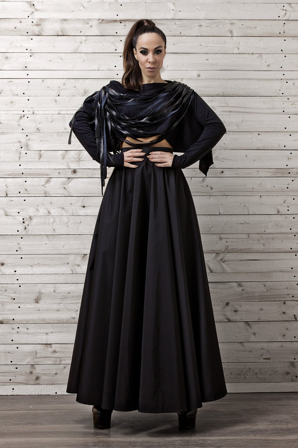 Maxi Black Skirt / Long Black Skirt / Oversize Long Skirt