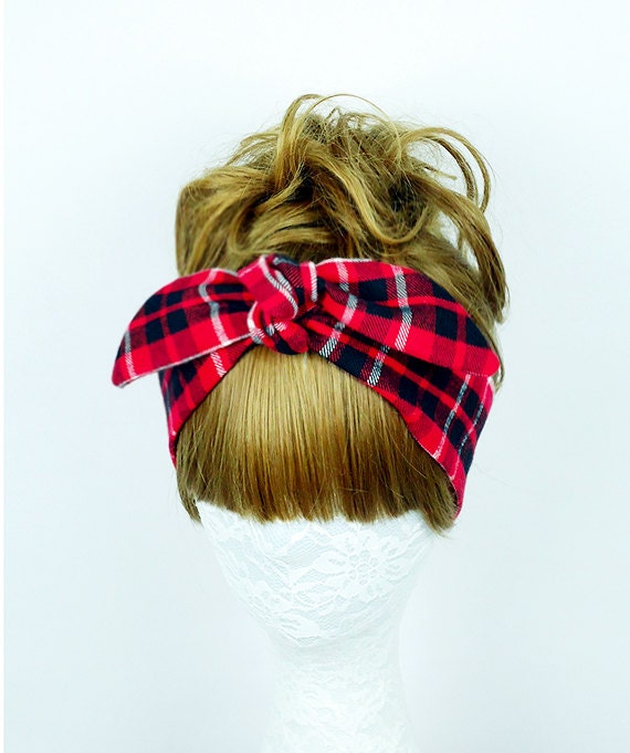 Red Plaid headband Hair Wrap Women's headband Twist by ogood