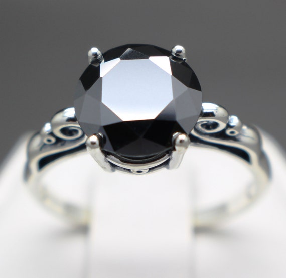 53cts AAA Grade Natural Black Diamond Solitaire Engagement Ring ...