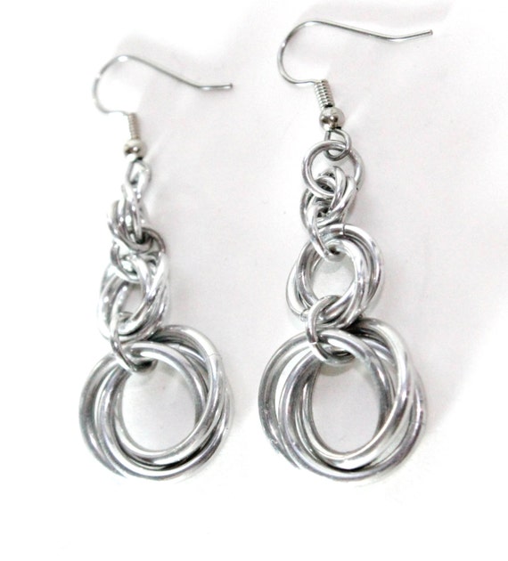 Silver Chainmaille Earrings Aluminum Tapered Mobius