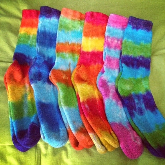 Tie Dye Stripe Crew Socks Rainbow Multicolor Choose Your