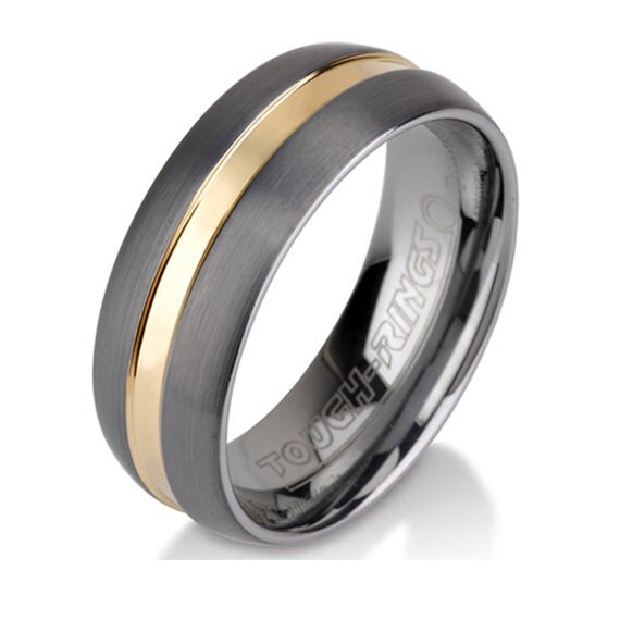 SALE - Unique Brushed Tungsten Ring Mens Wedding Band Ring, 8 mm, 14k ...