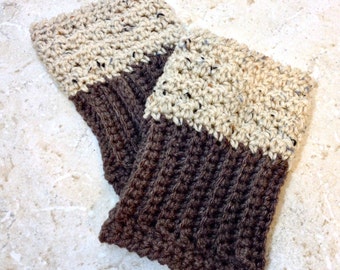 Reversible Boot Cuffs Oatmeal Brown Boot Socks 2 in 1 Boot Toppers Tan Crochet Leg Warmers Wheat Knit Bootcuffs Adult Sizes Brown and Tan