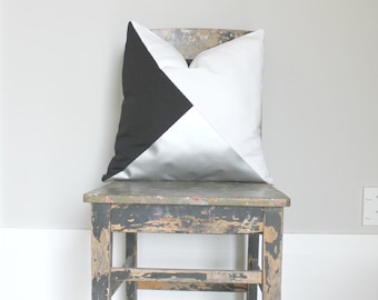 Geometric Black, White & Metallic Silver Pillow Cover, Gorgeous home decor monochrome Silver cushion cover. Throw Pillows Cushions