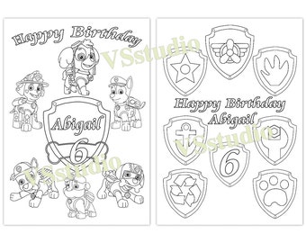 Paw Patrol Coloring Etsy Personalized Birthday Party Printable Favor Childrens