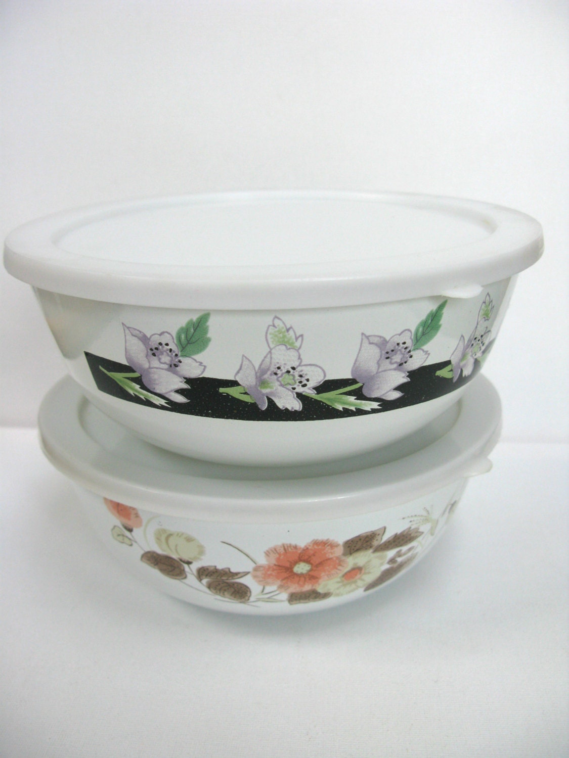 Two Enamel Bowls Picnic Bowls Metal Bowls Vintage Camping Retro