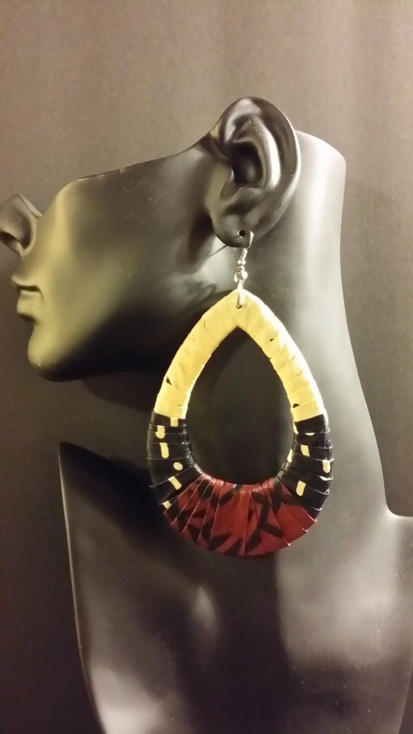 Mudcloth Patch Wrapped Earrings Cream Black Brown