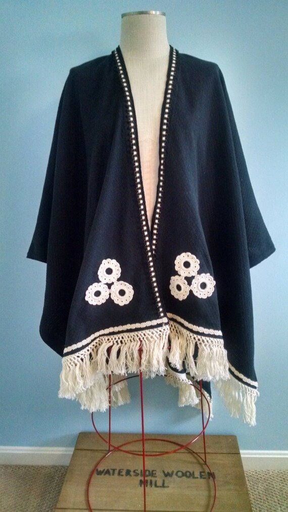 Boho poncho kimono cape shawl fringe with vintage by BohoBabydoll