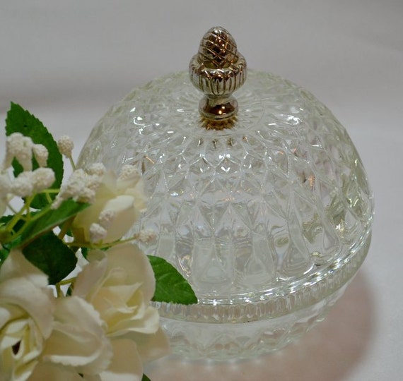 Covered Candy Dish Acorn Finial Crystal Clear by ChicMouseVintage