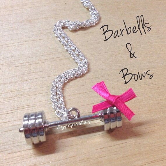 Items similar to Barbells & Bows Barbell Necklace or keyring fitness