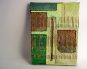 12x9 Mixed Media Abstract Original Nature Colors Inspired Green Brown Fabric Painted Transfer Unique Art