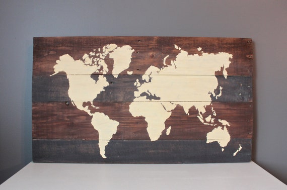 World Map Continents Wood Wall Art 31x18 By