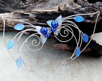 Sapphire Blue Elf Ear Cuff Fairy Ears Pair or Single, Something Blue, Bridal Ear Cuff