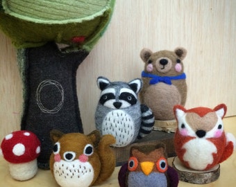 Needle Felted & Hand Stitched Woodland Animals Doll Friends, build Your Own Set with Optional Animal Add-Ons, Handmade by Val's Art Studio