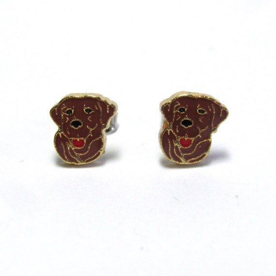 Labrador Earrings Chocolate Labrador Jewelry Dog Mini Stud