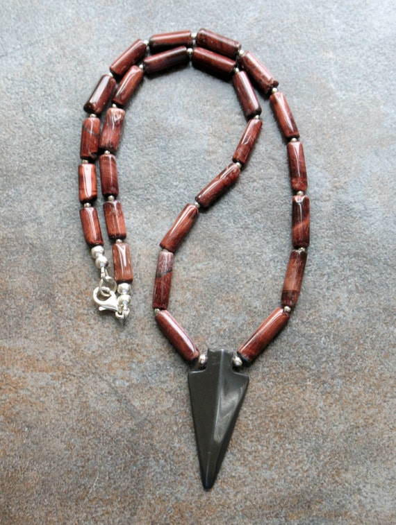 Hematite Arrowhead Necklace with Red Tigereye and Sterling