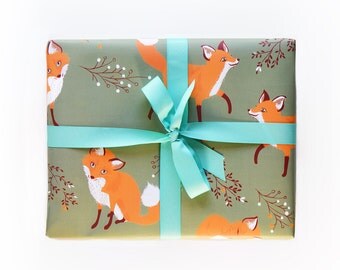 Wrapping Paper Fox Gift Wrap - Forest Woodland Birthday wrapping paper