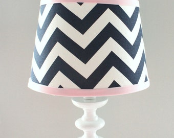 IN STOCK Small Pink and Navy Chevron lamp shade. Other colors available.