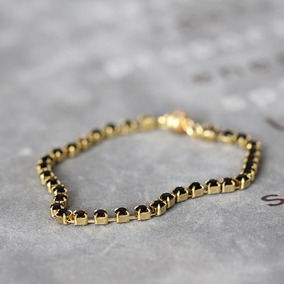 Black Rhinestone Bracelet - Black & Gold Bracelet