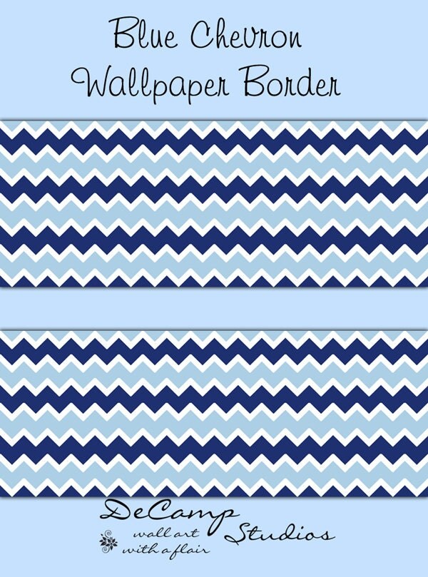 NAVY BLUE CHEVRON Wallpaper Border Wall Decals Baby Boy