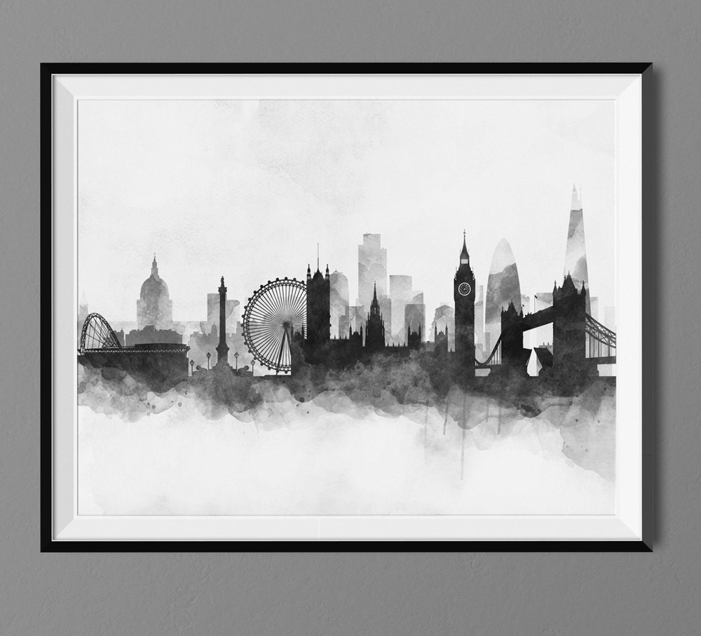 London Skyline Watercolor Art Print Poster Housewarming