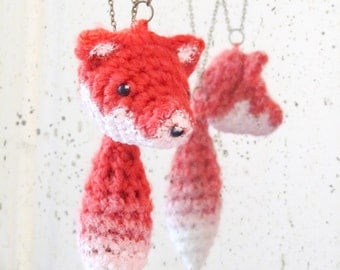 Fox - 2 necklaces with amigurumi fox's head and tail - 3 in 1 teamgent2017