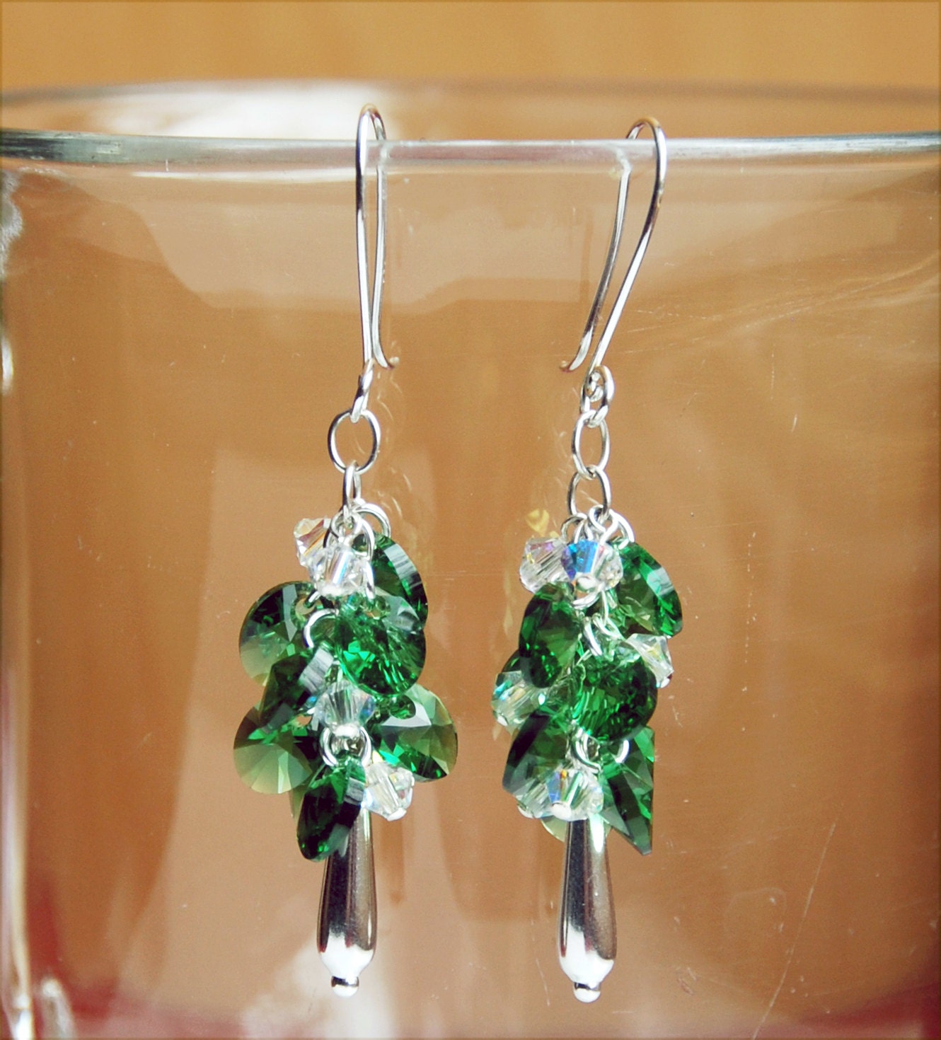 Emerald green Swarovski earrings green earrings handmade