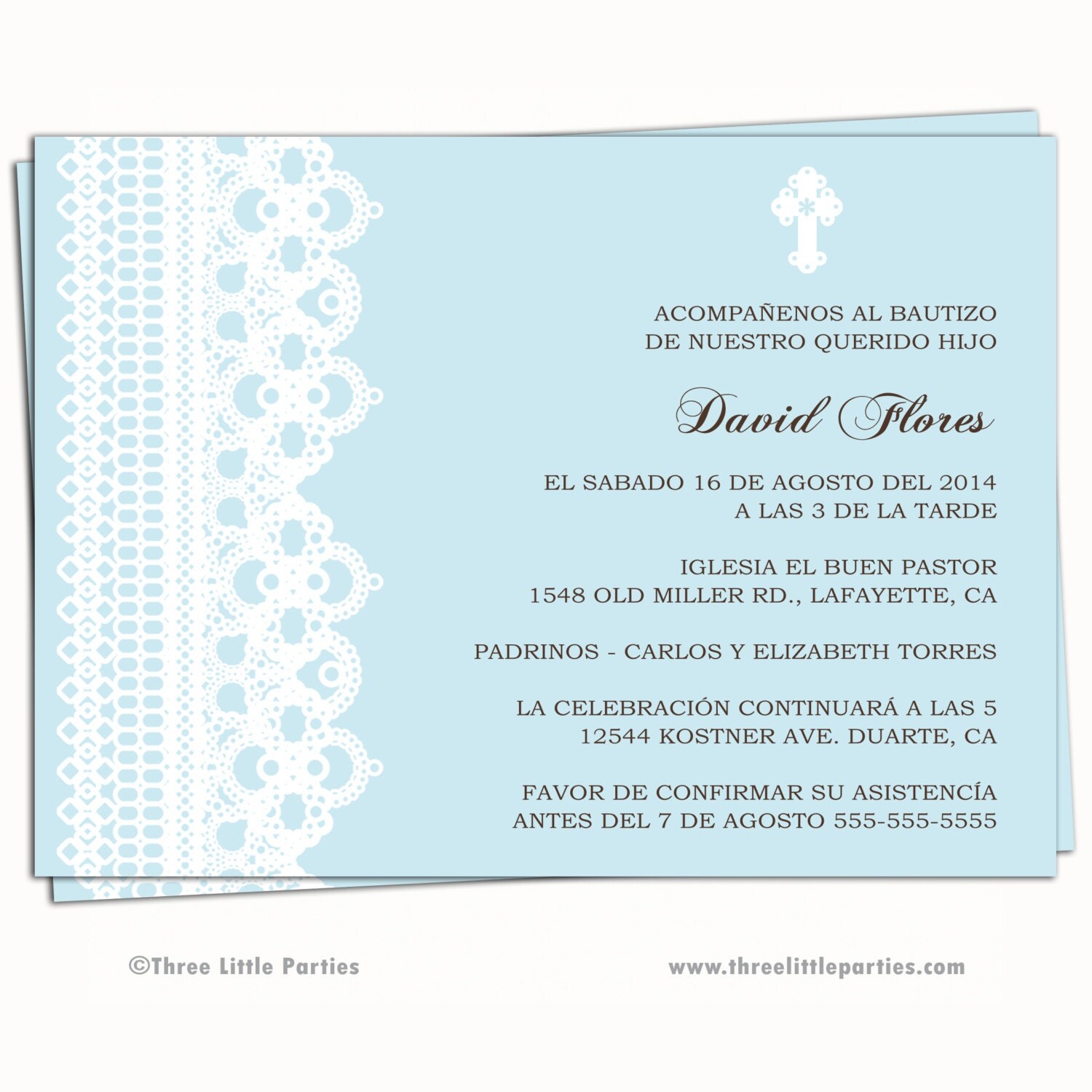 Spanish Baptism Invitation Printable Lace for Boy or Girl