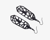 Earrings, modern, contemporary jewelry design, FREE Shipping, limited edition, handmade, lasercut wood,  polymer clay, black steel hooks
