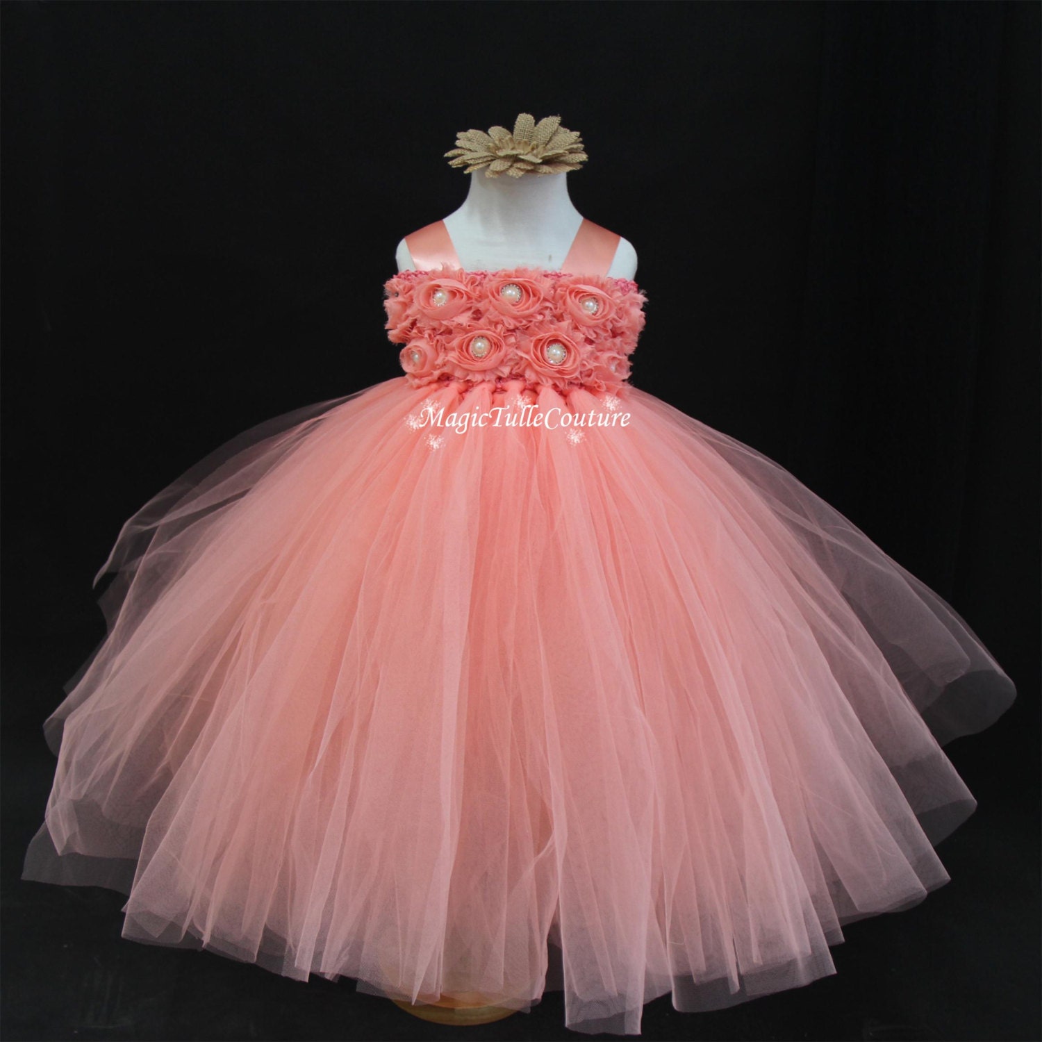 Peach Flower Girl Tutu Dress Toddler Dress by MagicTulleCouture