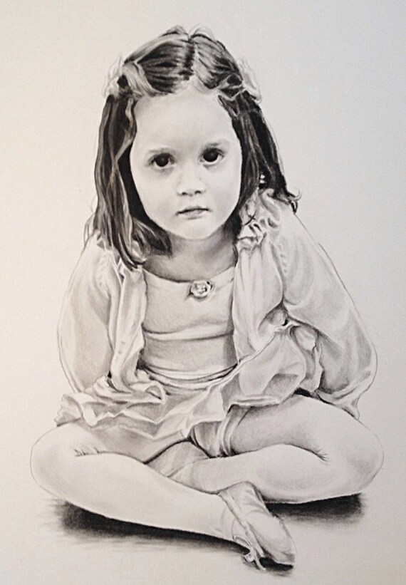 Custom Charcoal 11x14 Inch Child Portrait Full Body Drawn