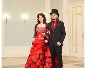 Stunning Red Wedding Dress Alternative Offbeat Gothic Bridal Gown with Stunning Long Train