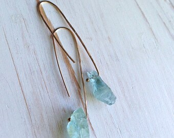 Aquamarine Earrings Aquamarine Raw Hoop Aquamarine Jewelry
