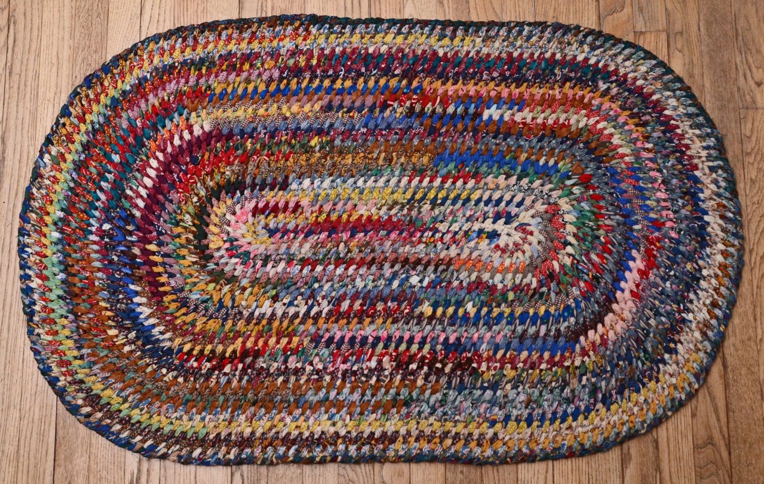 Hand Braided Rag Rug County Fair Patchwork Bohemian Braid